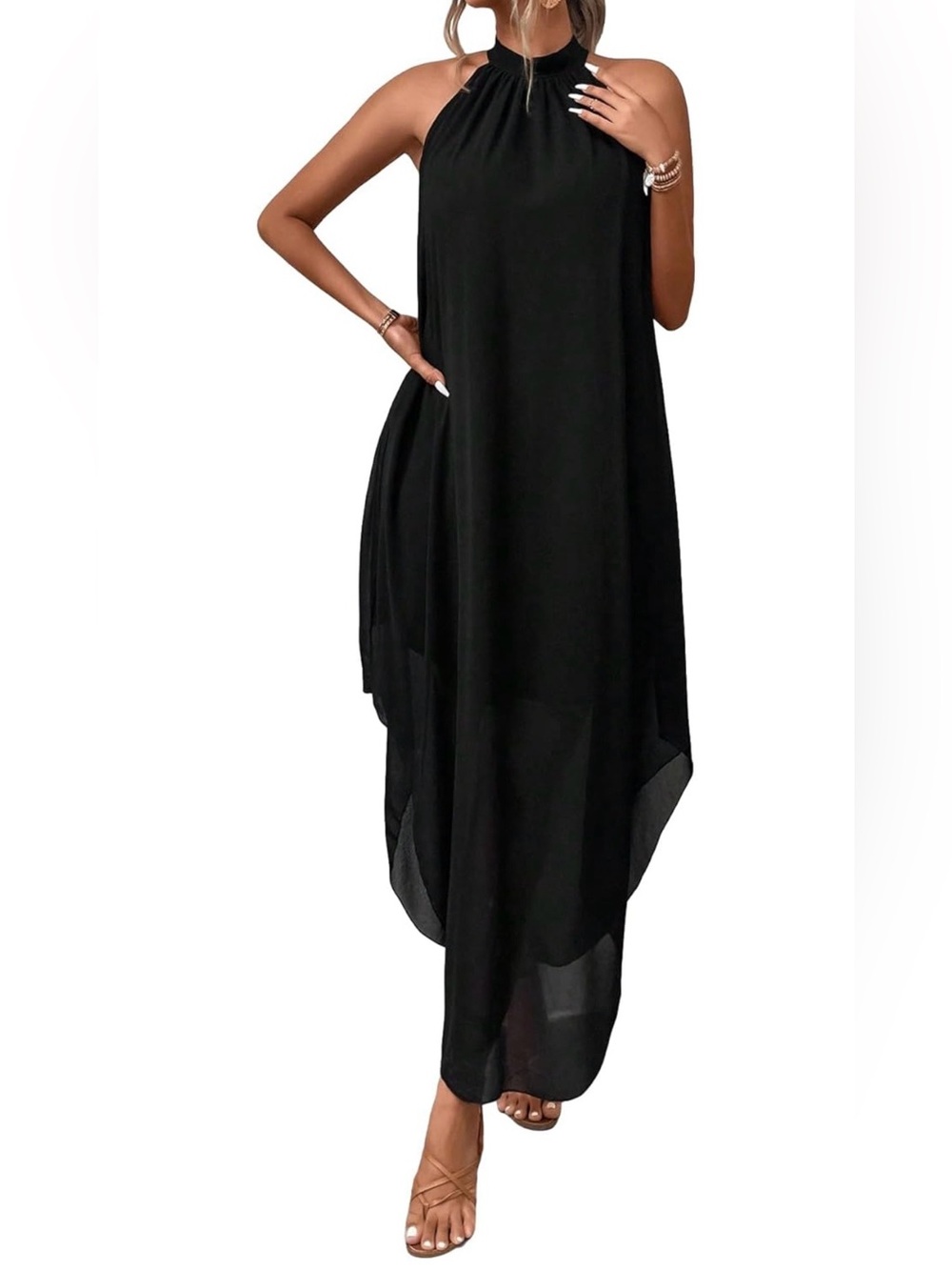 Verdusa Halter Asymmetrical Maxi Dress
